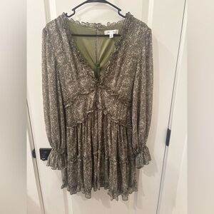 She + Sky Olive and Taupe Ruffle Dress